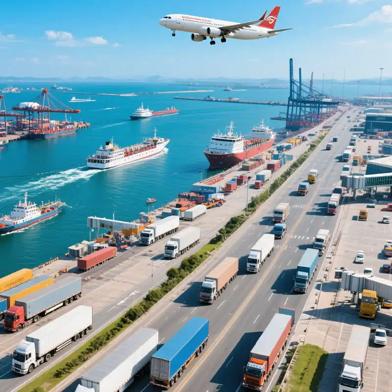 Bustling Multimodal Logistics Hub in Action