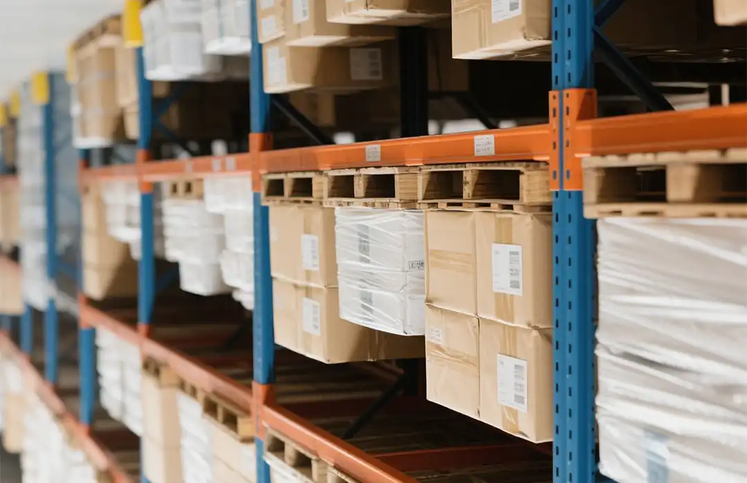 Warehouse Shelves Filled with Packages